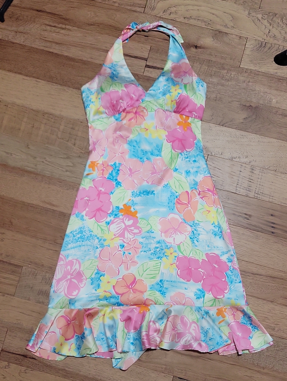 Lilly Pulitzer Pink Floral Silk Dress with Blue & Orange Accents